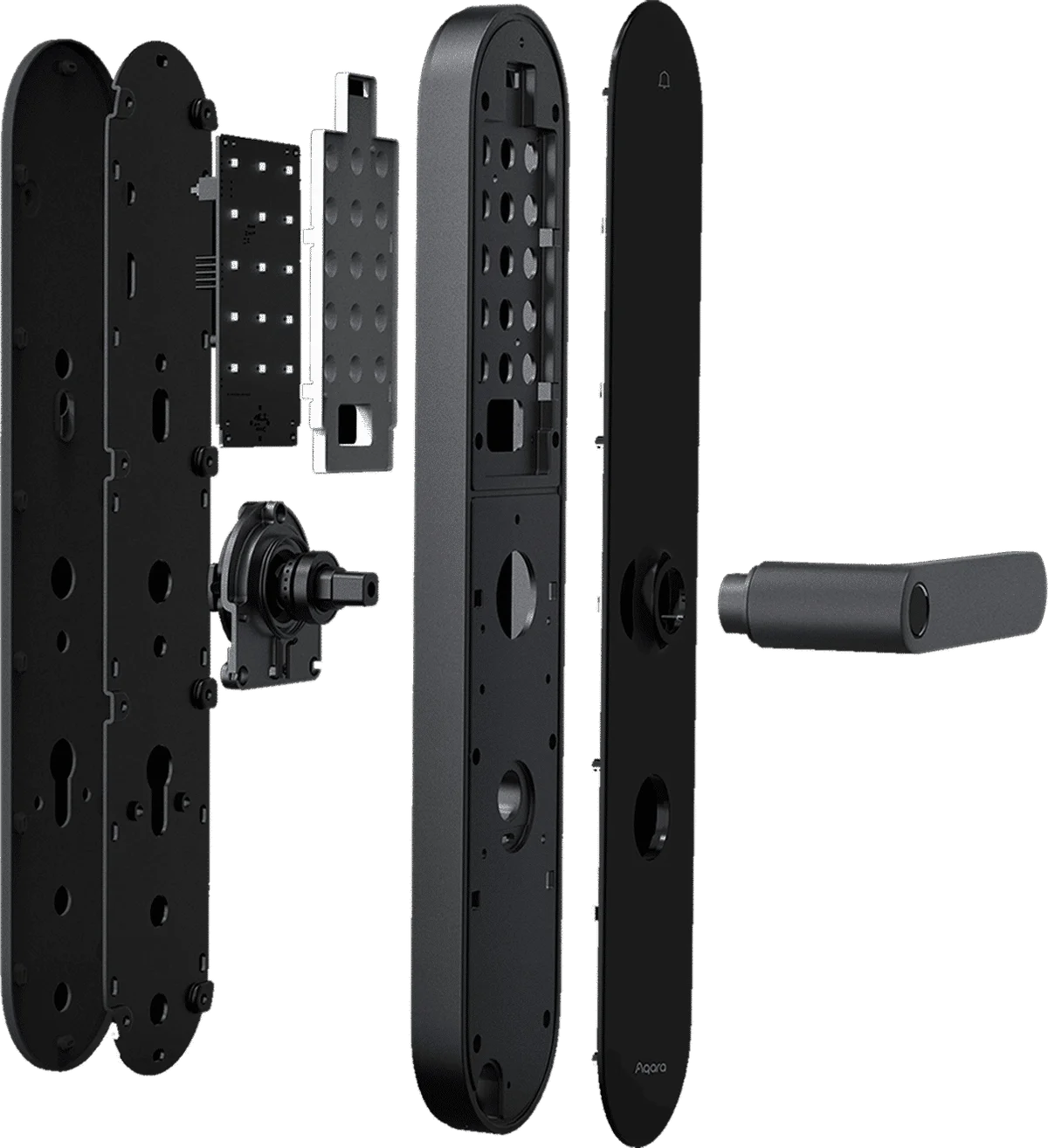 Exploded illustration of Aqara N100 mortise lock hardware