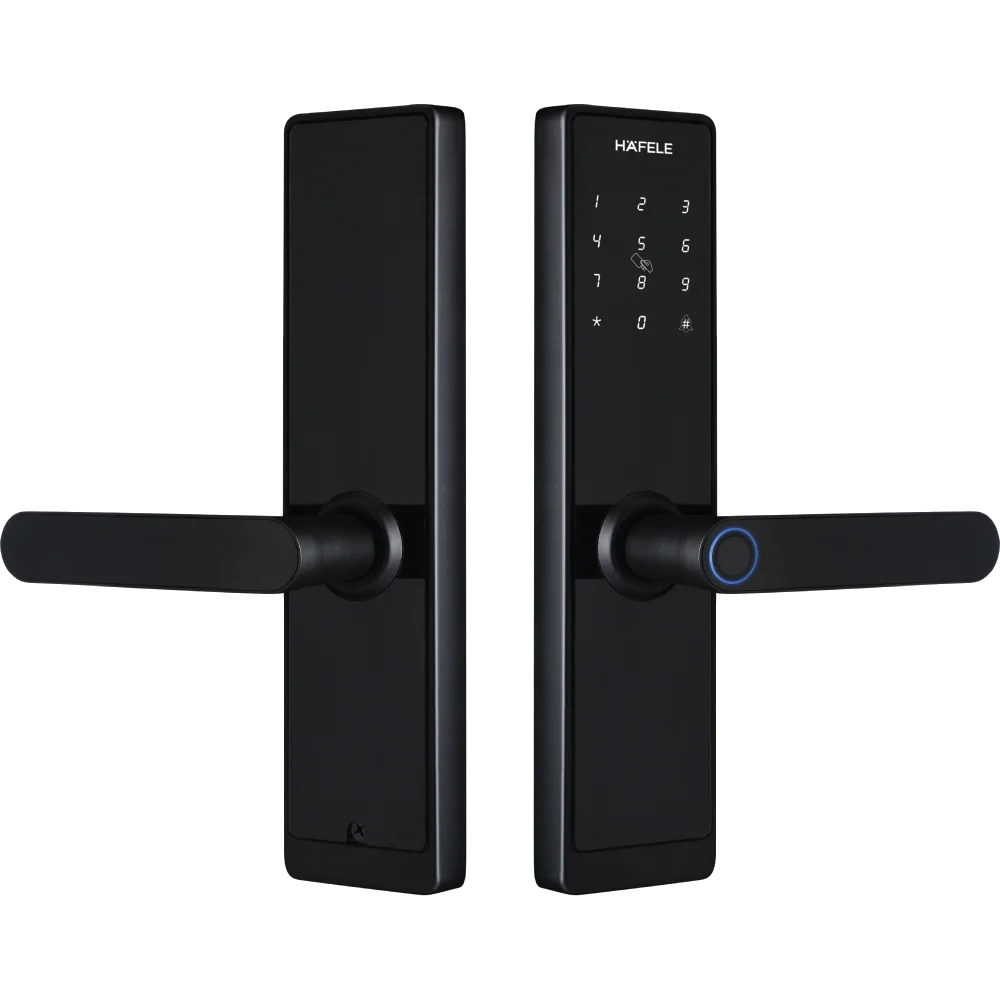 Front and back of the Häfele RE-Ach digital door lock