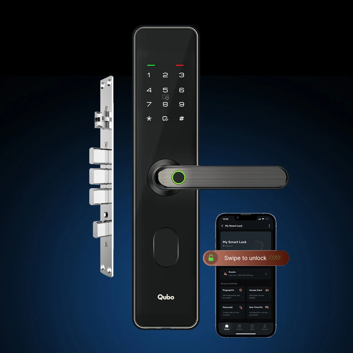 Qubo Select Black lock with larger mortise hardware