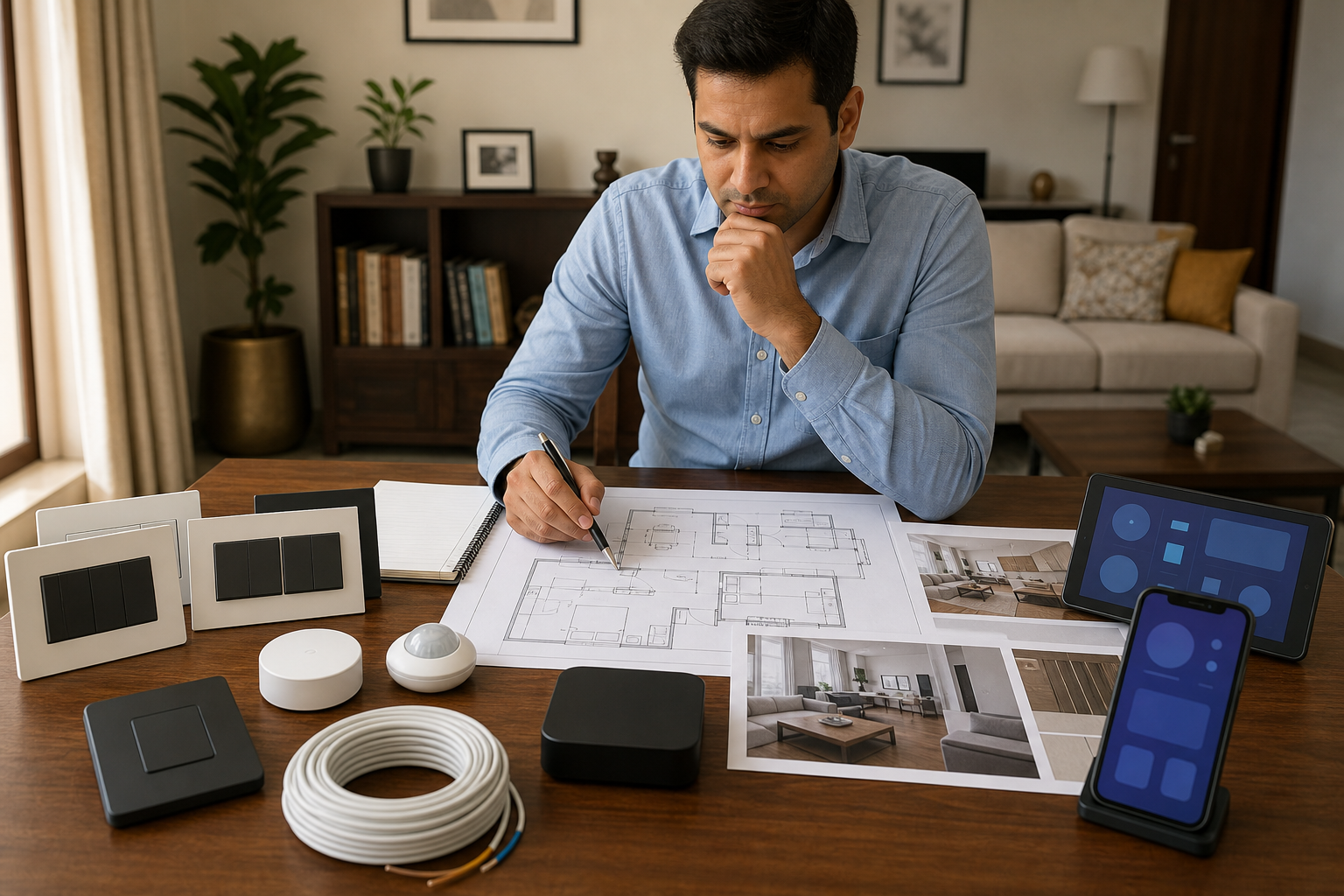 Planner comparing Indian home size, wiring, devices, installation and automation requirements