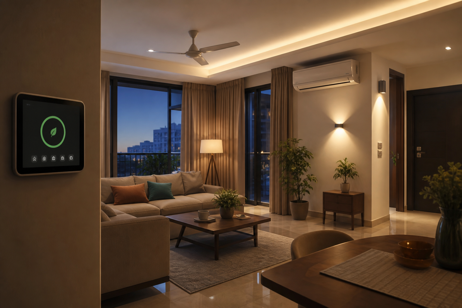 Indian homeowner reviewing energy savings, comfort and security benefits from home automation