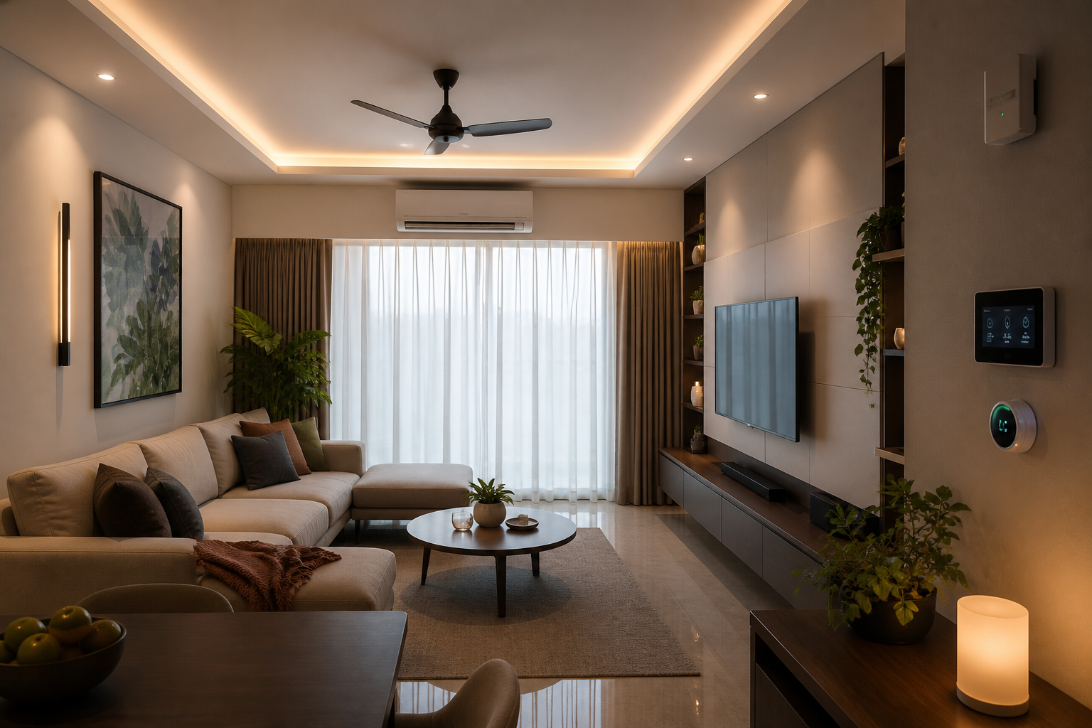 Comfortable Indian smart home with lighting, security and climate automation working together