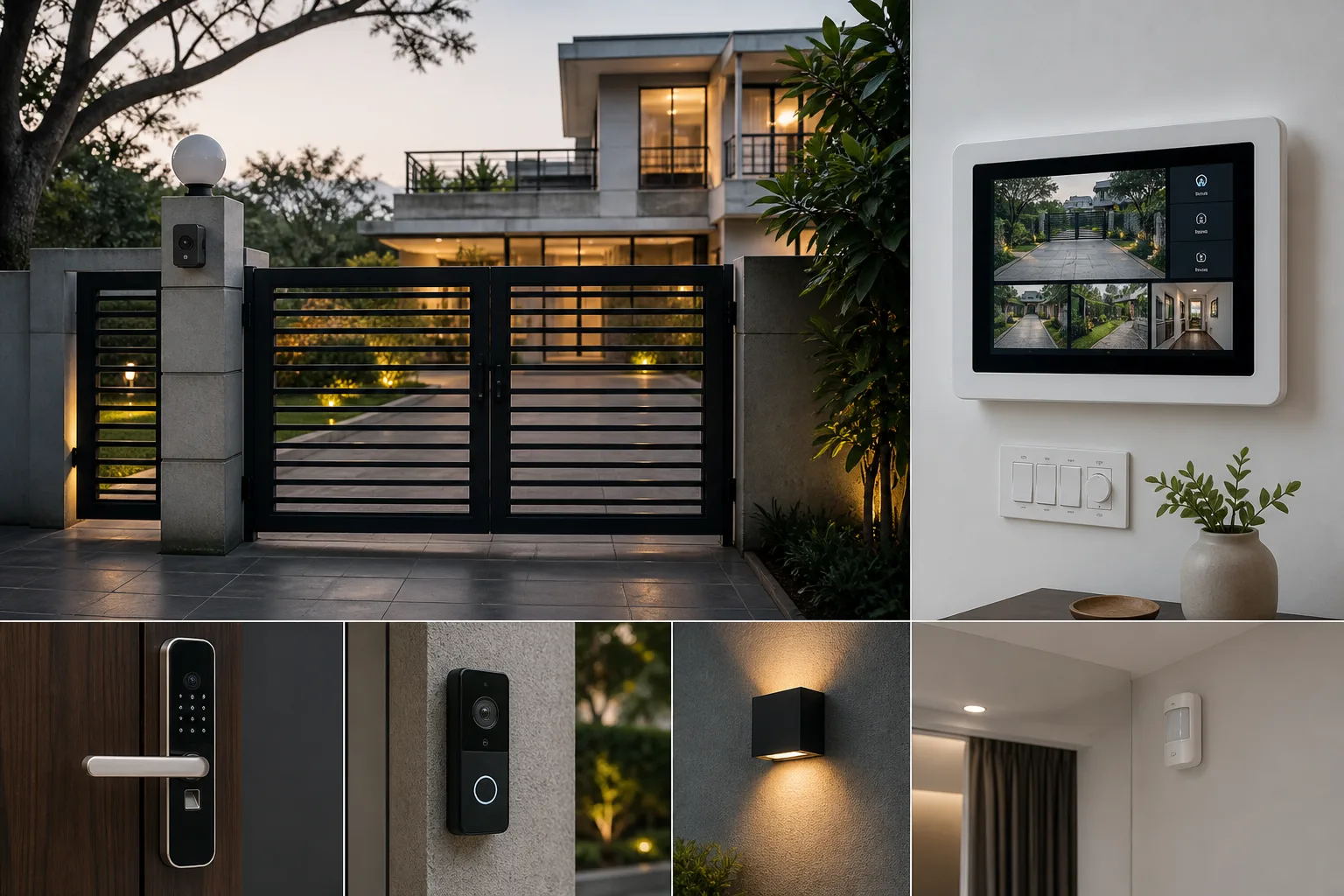 Delhi NCR home entrance with video doorbell, smart lock, sensors and security camera