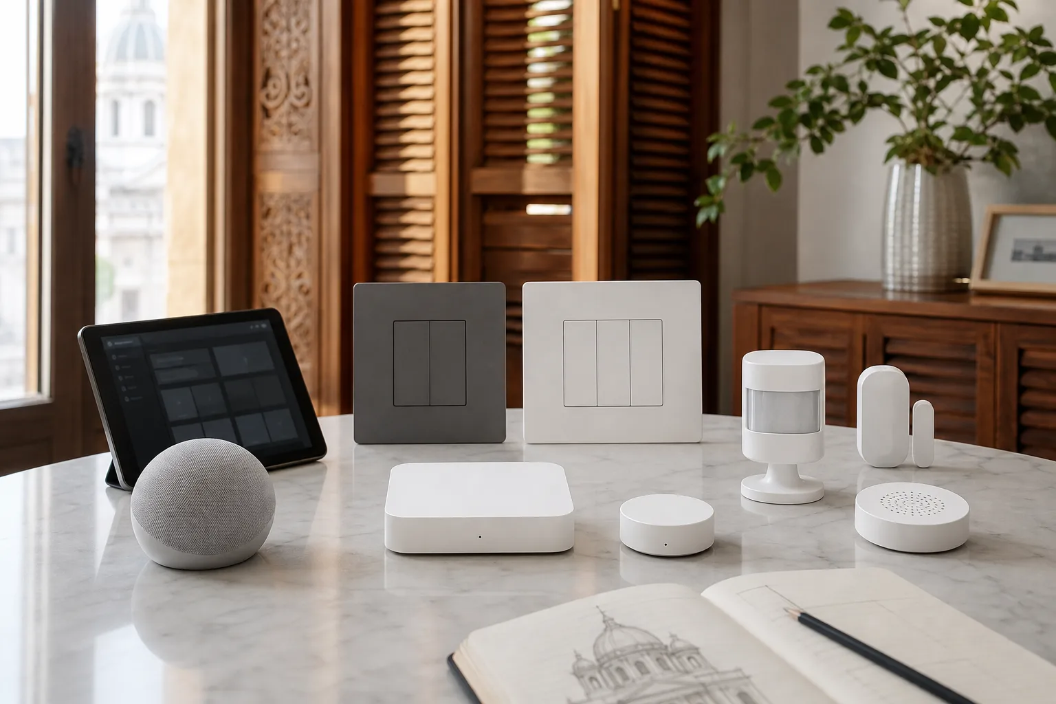 Smart home hubs, sensors, switches and weather-aware devices selected for a Kolkata property