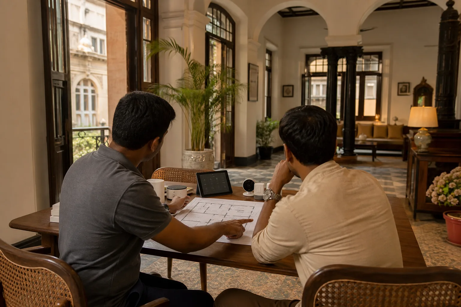 Kolkata homeowner reviewing a smart home quote for switches, sensors, security and installation