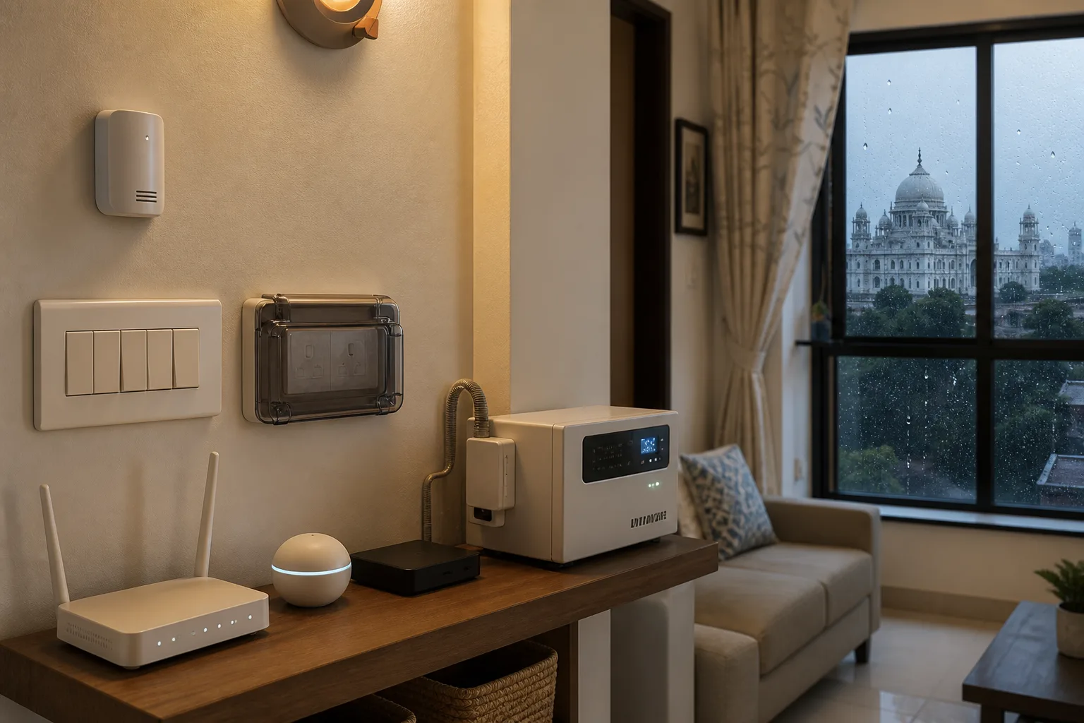 Kolkata homeowner discussing humidity, power cuts, privacy and wireless reliability with an installer