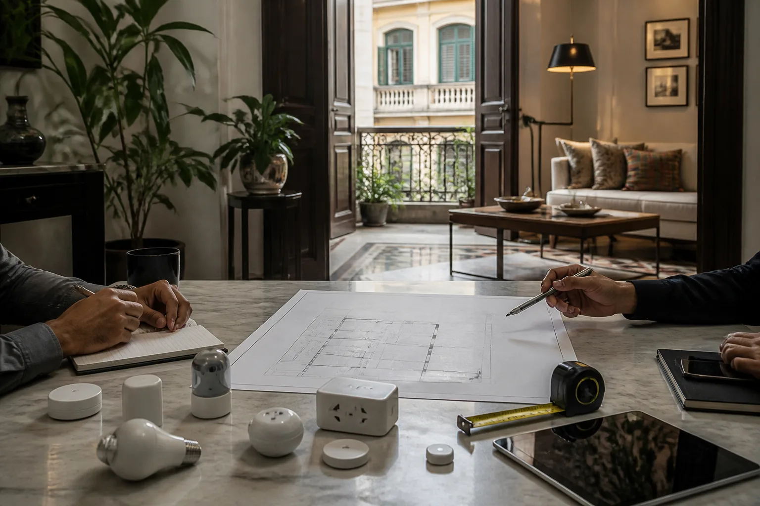 Kolkata homeowner beginning a smart home consultation with a heritage property floor plan