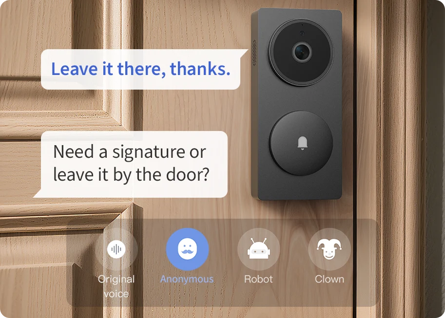 Aqara Doorbell Camera Hub G410 — two-way conversation and voice modification illustration