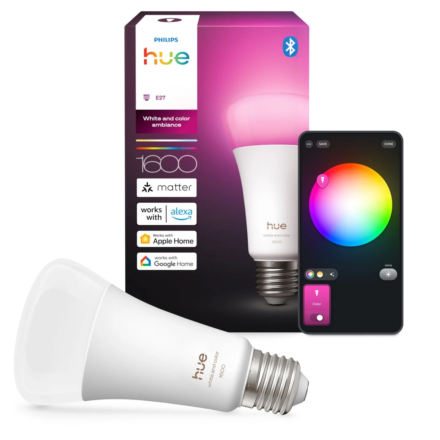 Philips Hue A67 E27 1600 Colour Bulb (New Generation) — manufacturer product view