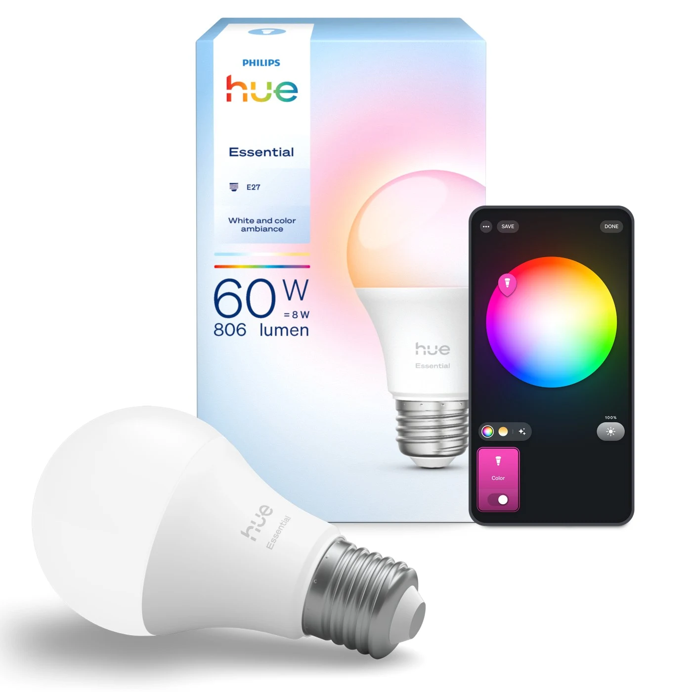 Philips Hue Essential A60 E27 Colour Bulb — manufacturer product view