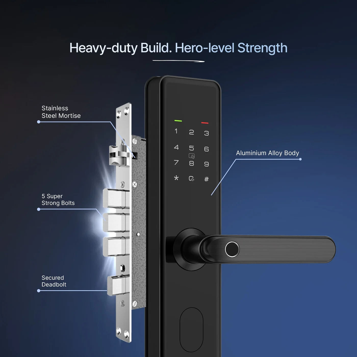 Qubo Smart Door Lock Select (Black) — mortise, bolts and aluminium alloy body