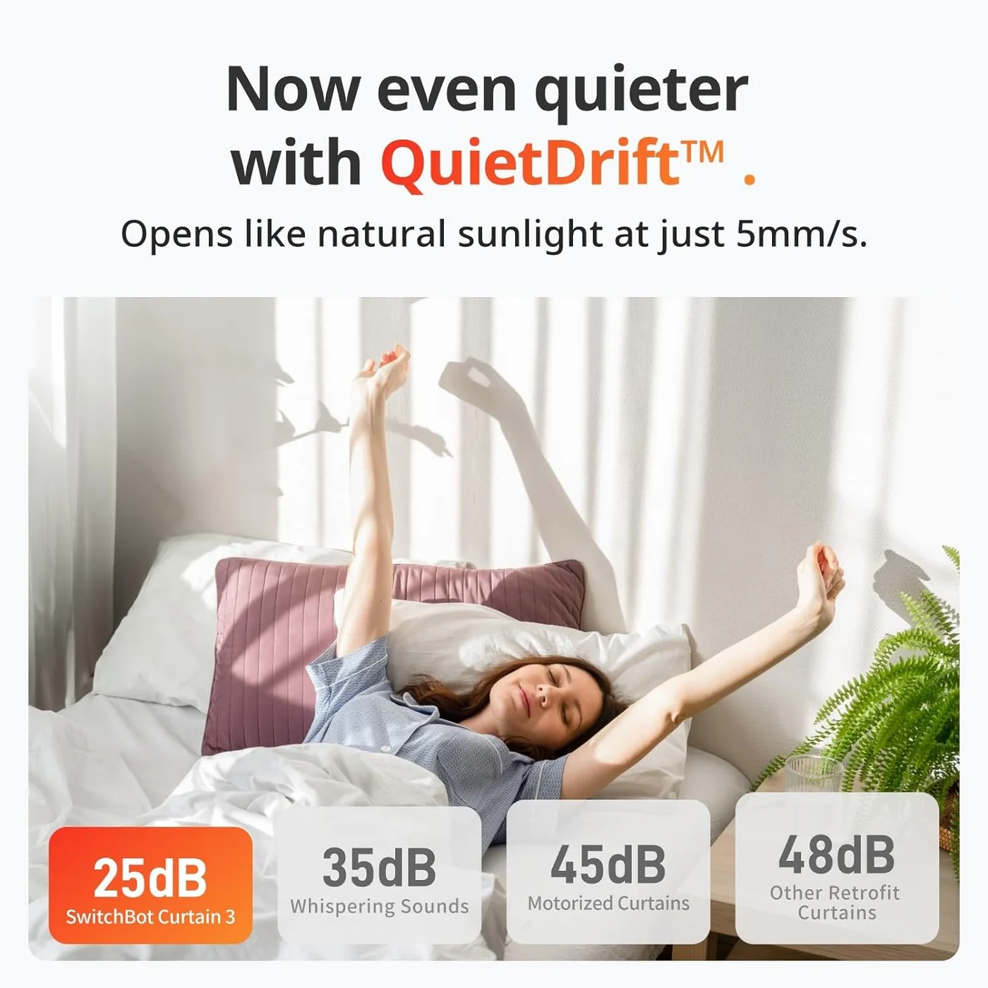 SwitchBot Curtain 3 — QuietDrift bedroom use illustration